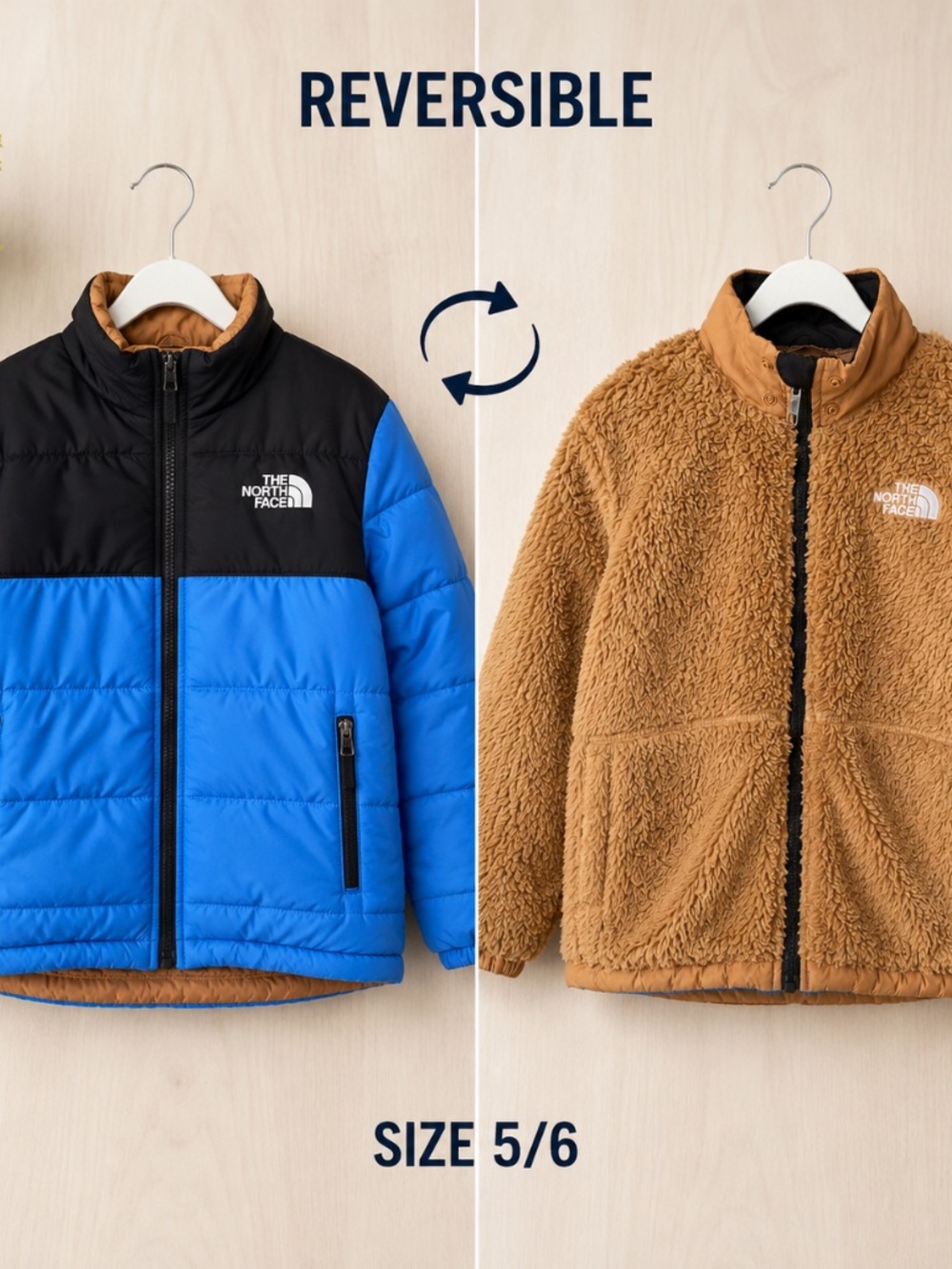 The North Face Kids Blue Puffer Jacket Size 5/6 Reversible